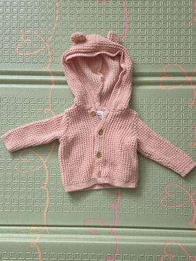 Carter's Light Pink Knit Baby Hoodie with Hood Ears